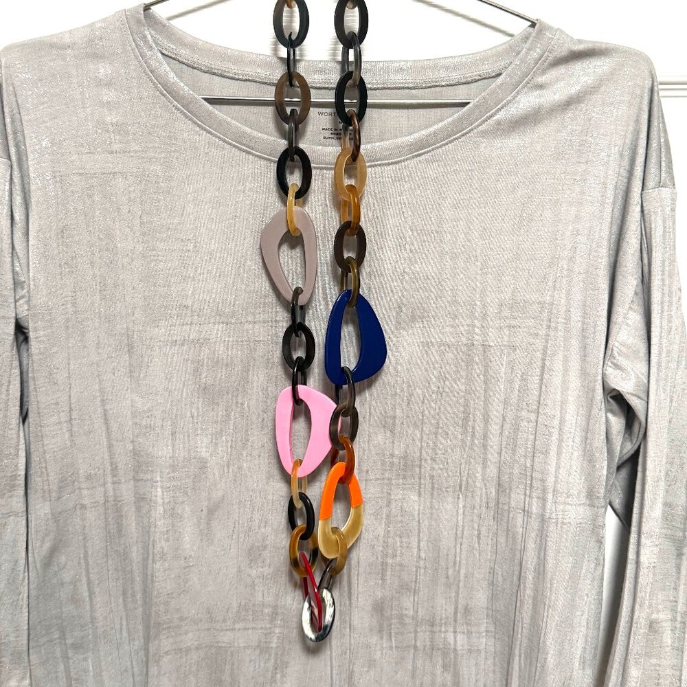 Dramatic Super Long Natural Horn Bright Color Lacquer Oversized Necklace